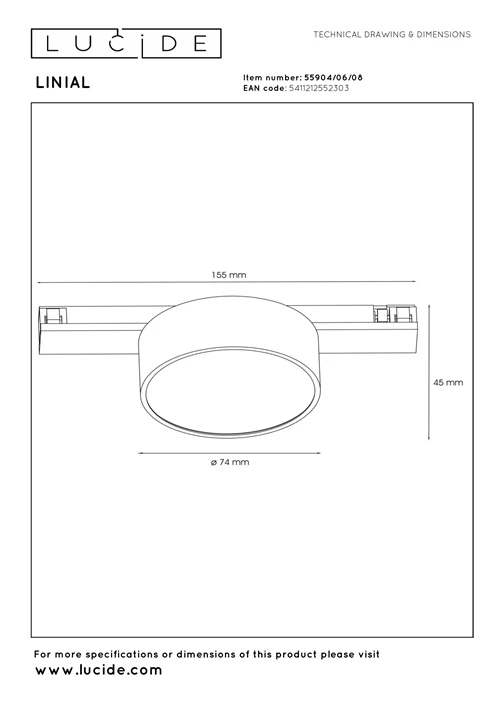 Lucide Premium LINIAL FIXT Railspot - 1-fase Railsysteem / Smart Railverlichting - 1xLED - Mat Zwart Chroom - technisch